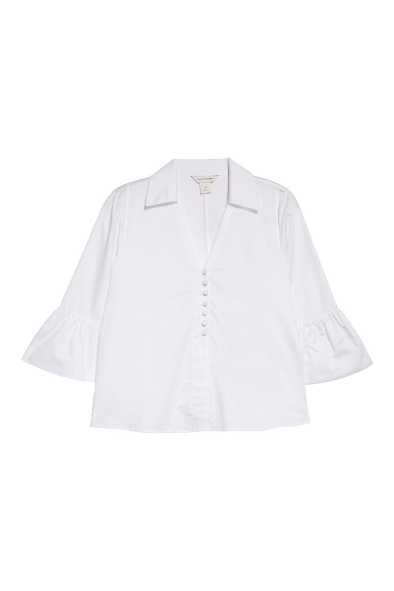 Ruffle Sleeve Cotton Blouse, Alternate, color, WHITE