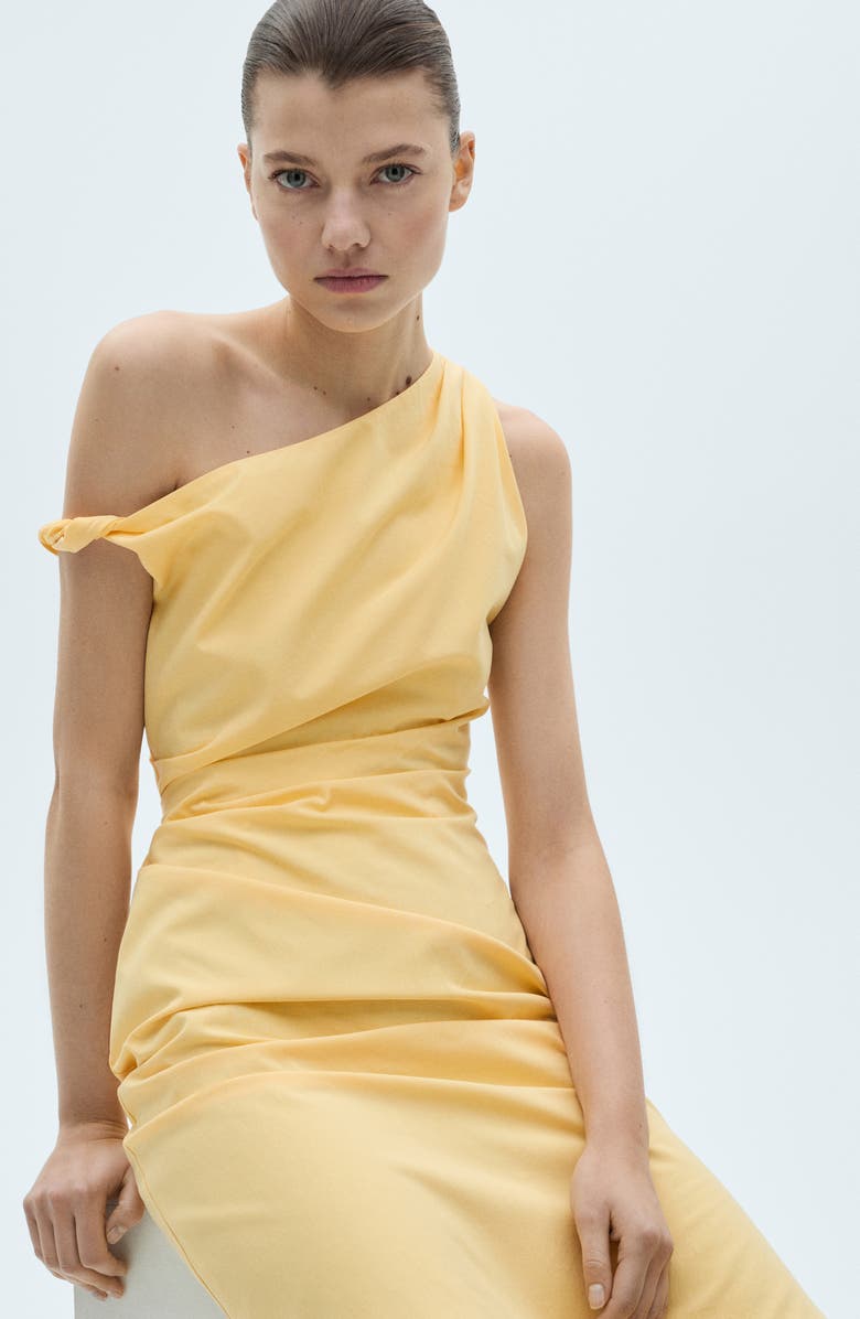 MANGO Asymmetric Neck Draped Midi Dress, Alternate, color, Yellow