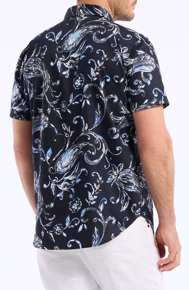 Robert Graham Floral Print Short Sleeve Cotton Button-Up Shirt, Alternate, color, Navy