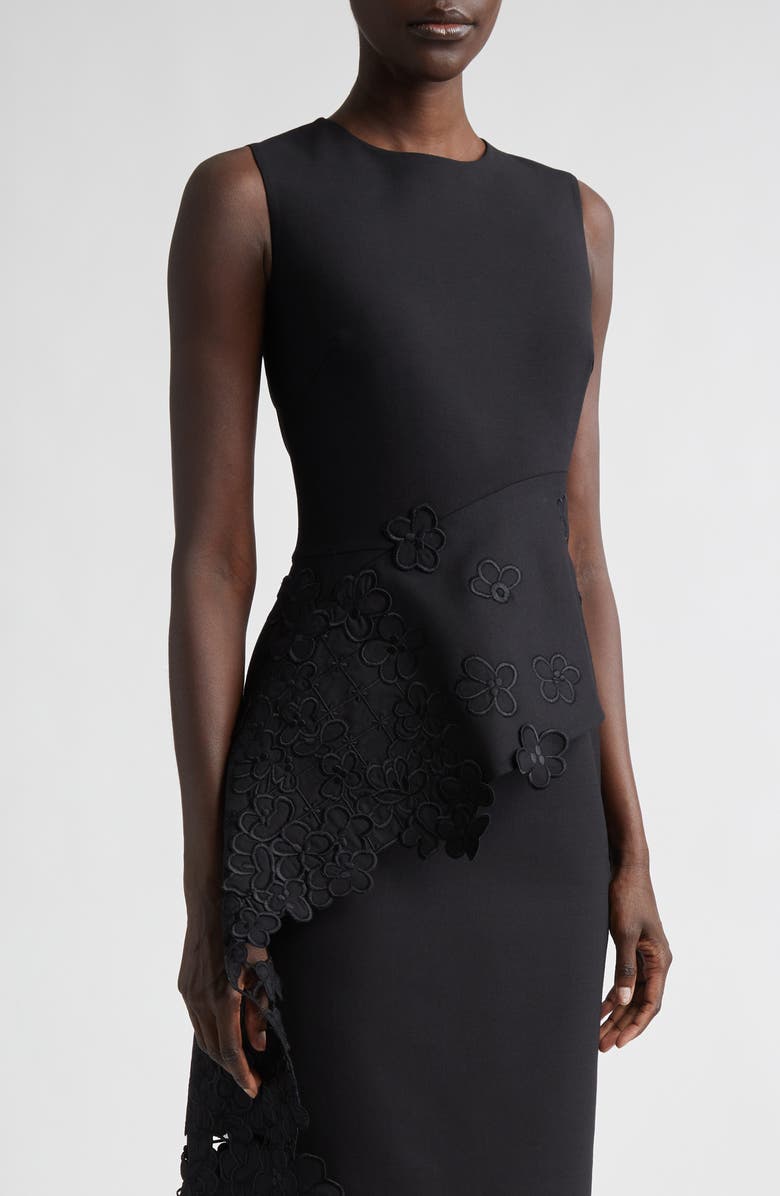 Oscar de la Renta Lace Waist Detail Sleeveless Cocktail Dress, Alternate, color, Black