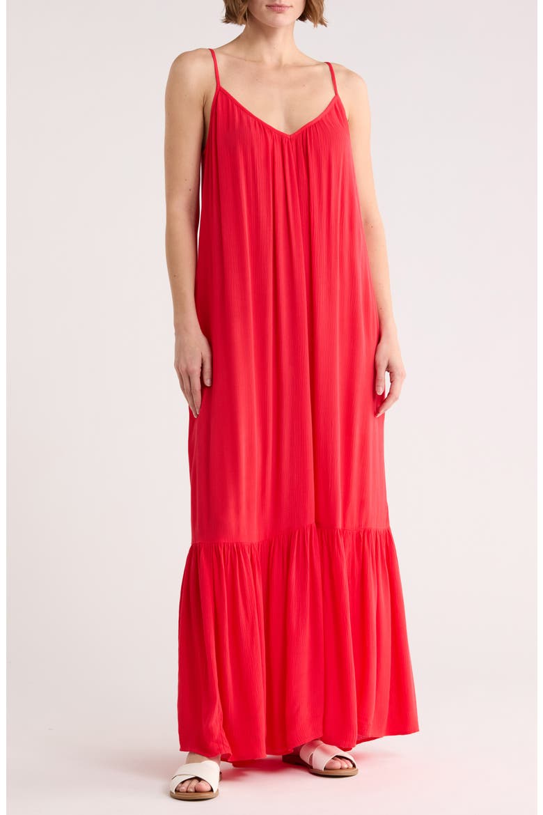 Gauze Tiered Maxi Dress, Main, color, RED LOLLIPOP