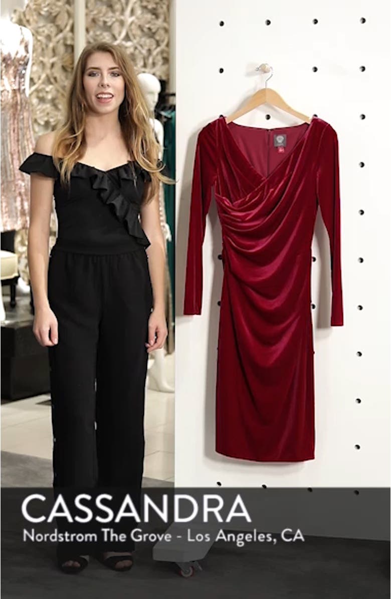Long Sleeve Ruched Stretch Velvet Dress, sales video thumbnail