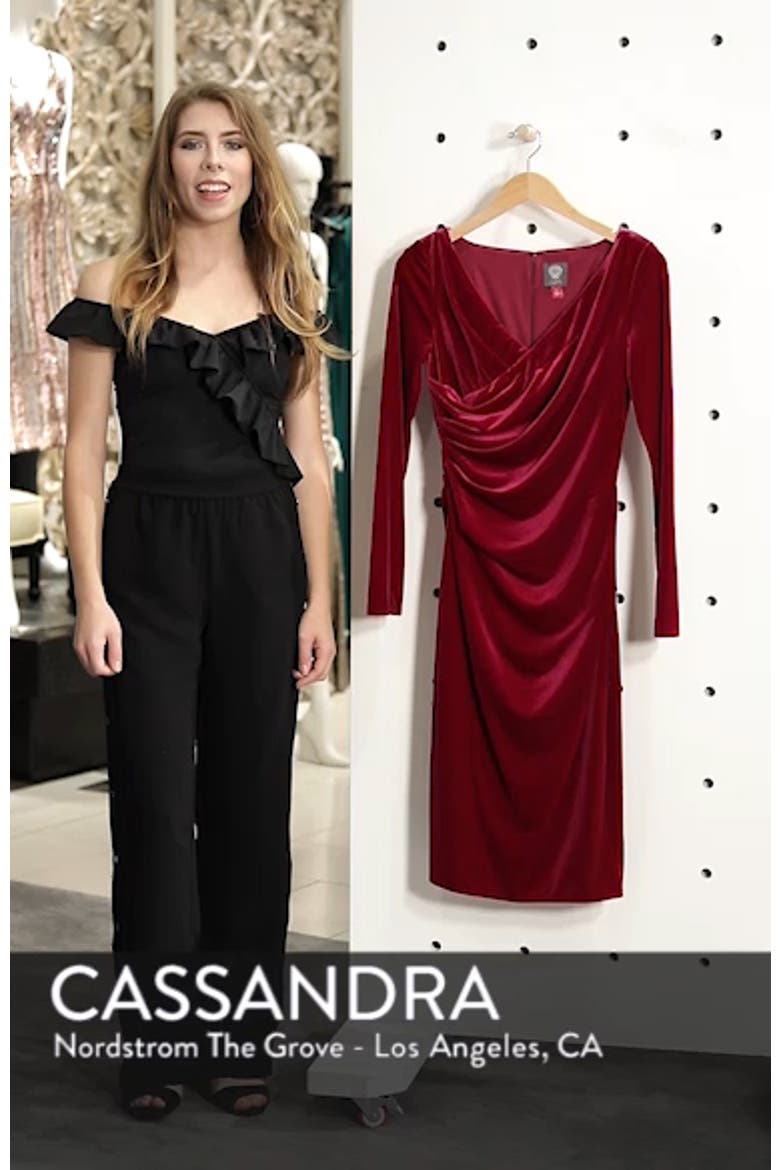 Long Sleeve Ruched Stretch Velvet Dress video