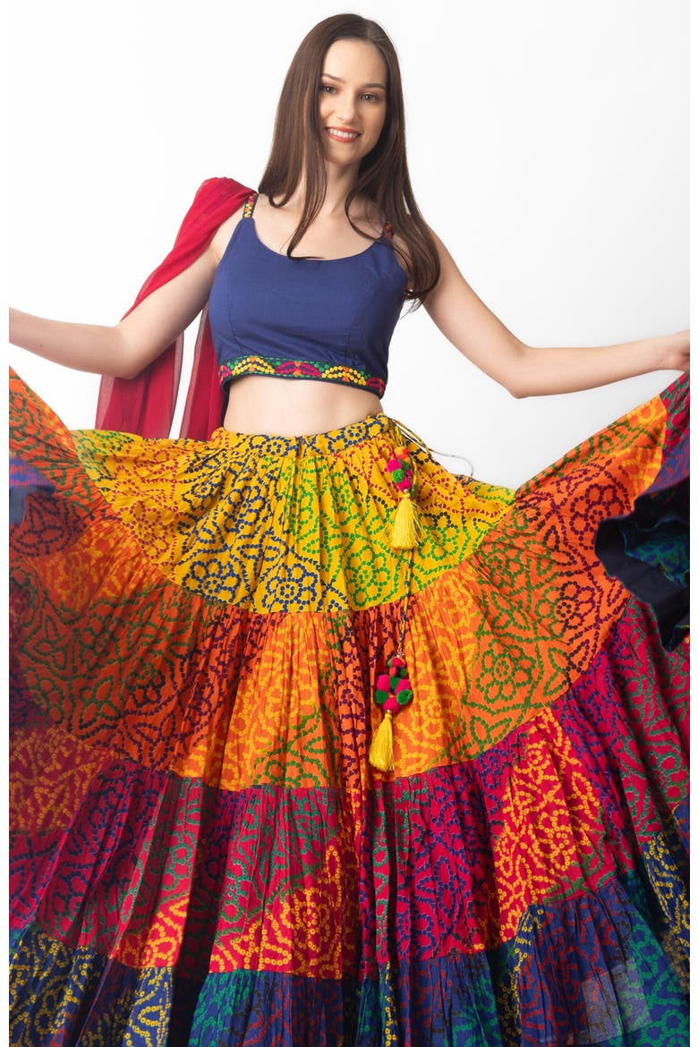 Elissa Tropical Tiered Chaniya Choli, Alternate, color, Blue Multi