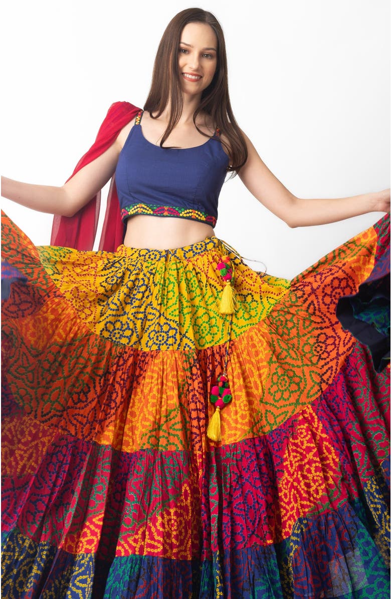 RAAS Elissa Tropical Tiered Chaniya Choli, Alternate, color, Blue Multi