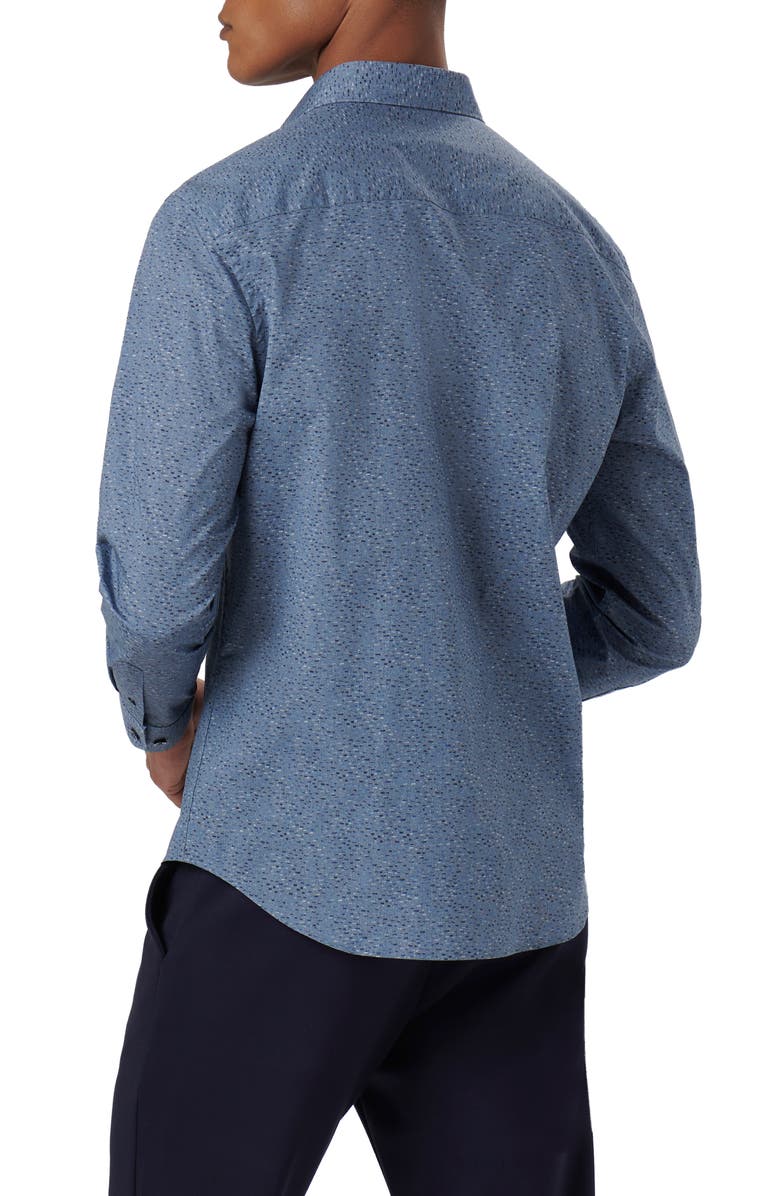 Bugatchi Axel Stria Print Stretch Cotton Button-Up Shirt, Alternate, color, Dusty-Blue