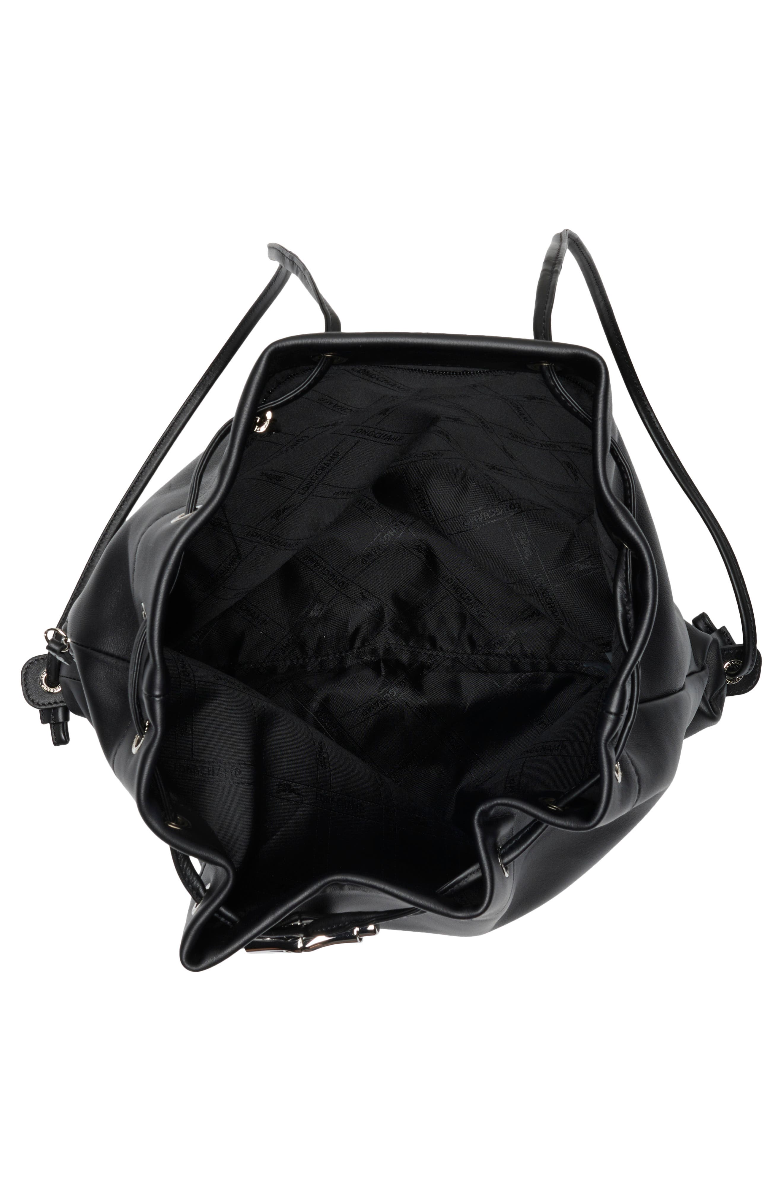 Roseau Leather Drawstring Backpack, Alternate, color, BLACK