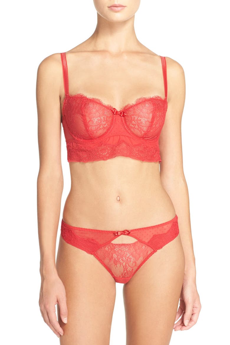 Blossom Lace Keyhole Thong, Alternate, color, POPPY RED