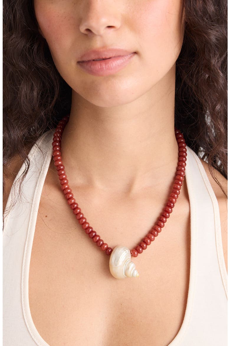 Shell Beaded Choker Necklace, Alternate, color, ANTIQUE GOLD/ RED