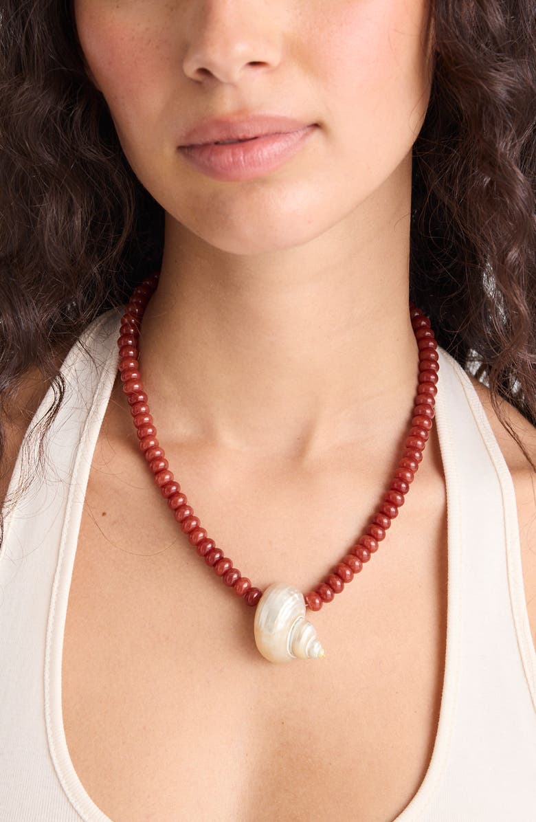 Madewell Shell Beaded Choker Necklace, Alternate, color, Antique Gold/ Red
