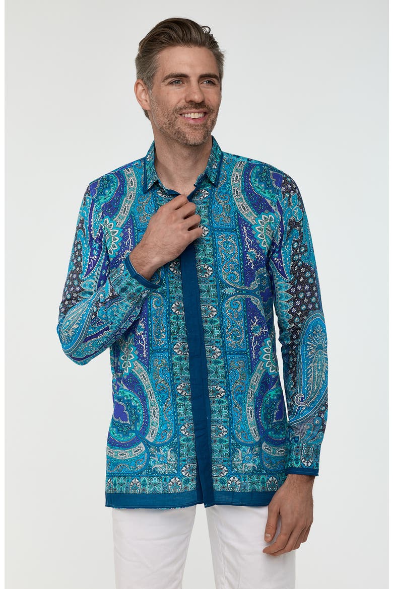 Paisley Button-Up Resort Shirt, Alternate, color, BLUE