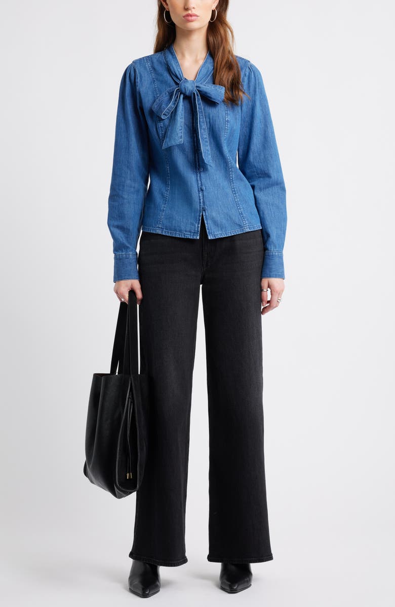 Treasure & Bond Pussybow Chambray Shirt, Alternate, color, Medium Wash