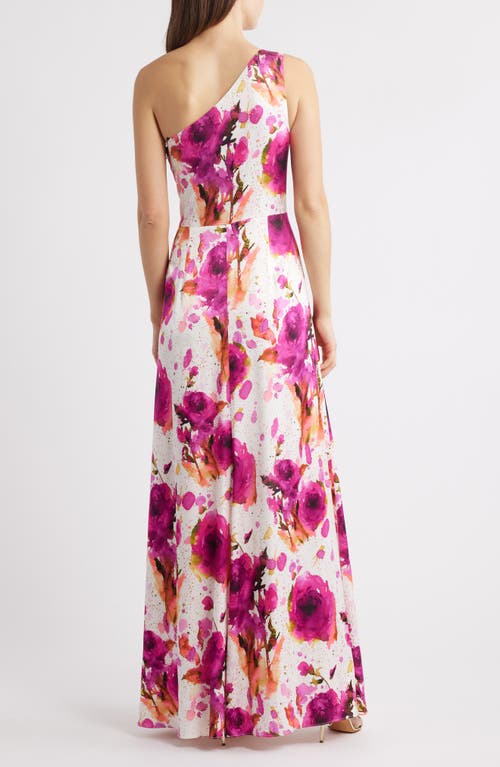 Black Halo Marietta Floral One-shoulder Gown In Floral Crush