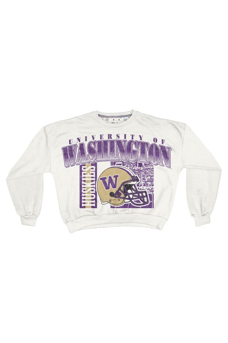 Women's Pressbox White Washington Huskies Oversized Janice Retro Waist-Length Sweatshirt, Alternate, color, White