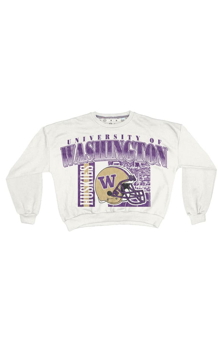 PRESSBOX Women's Pressbox White Washington Huskies Oversized Janice Retro Waist-Length Sweatshirt, Alternate, color, White