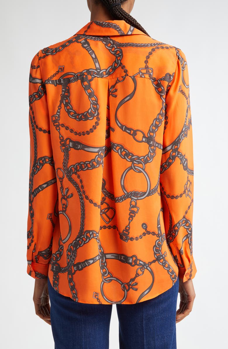 L'AGENCE Nina Chain Print Button-Up Silk Shirt, Alternate, color, 