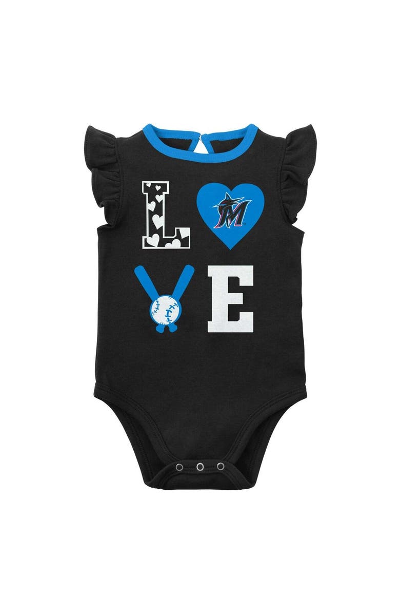 Outerstuff Newborn & Infant Black/Blue Miami Marlins Three-Piece Love of Baseball Bib Bodysuit & Booties Set, Alternate, color, Black