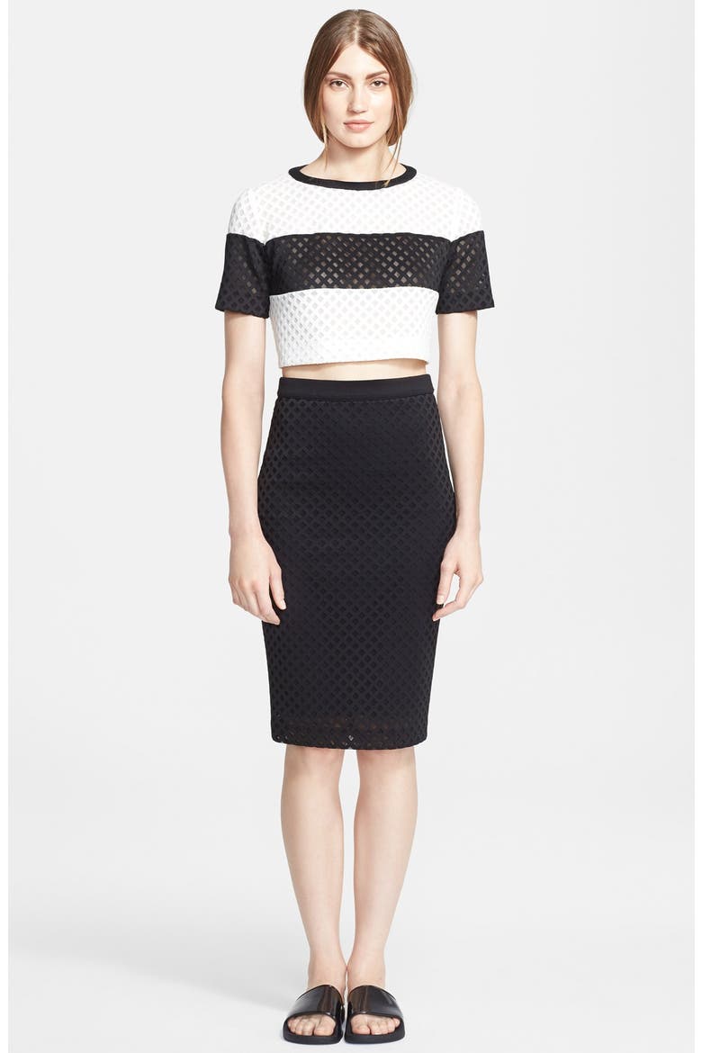 'Leda' Lattice Crop Top, Alternate, color, BLACK/ WHITE