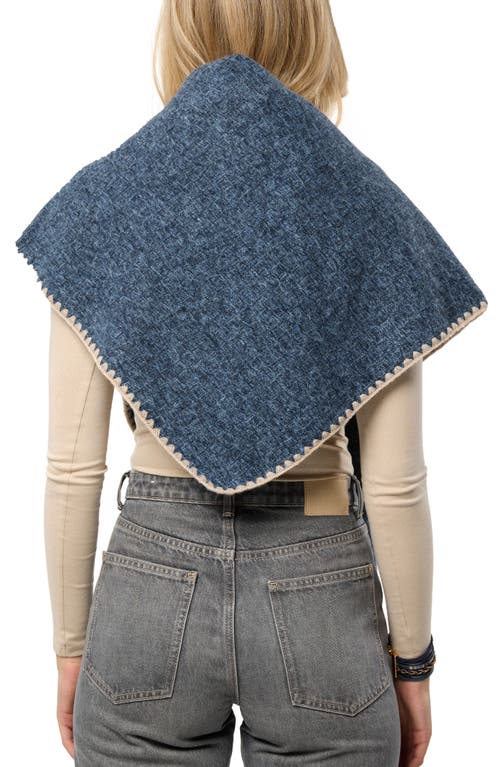 Saachi Triangle Knit Trim Shawl In Blue