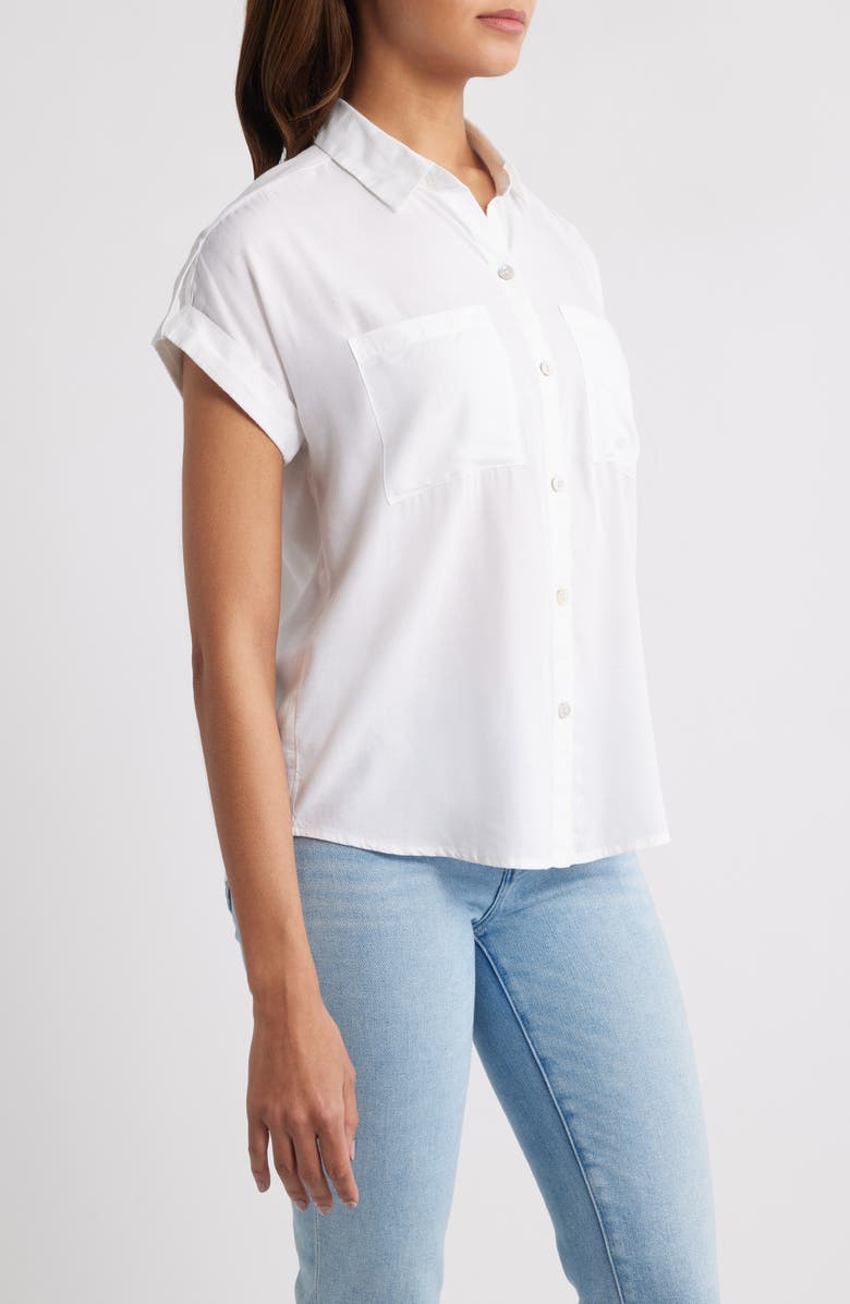 beachlunchlounge Delta Short Sleeve Button-Up Shirt, Alternate, color, White