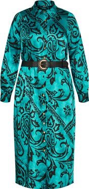 City Chic Sienna Paisley Long Sleeve Shirtdress