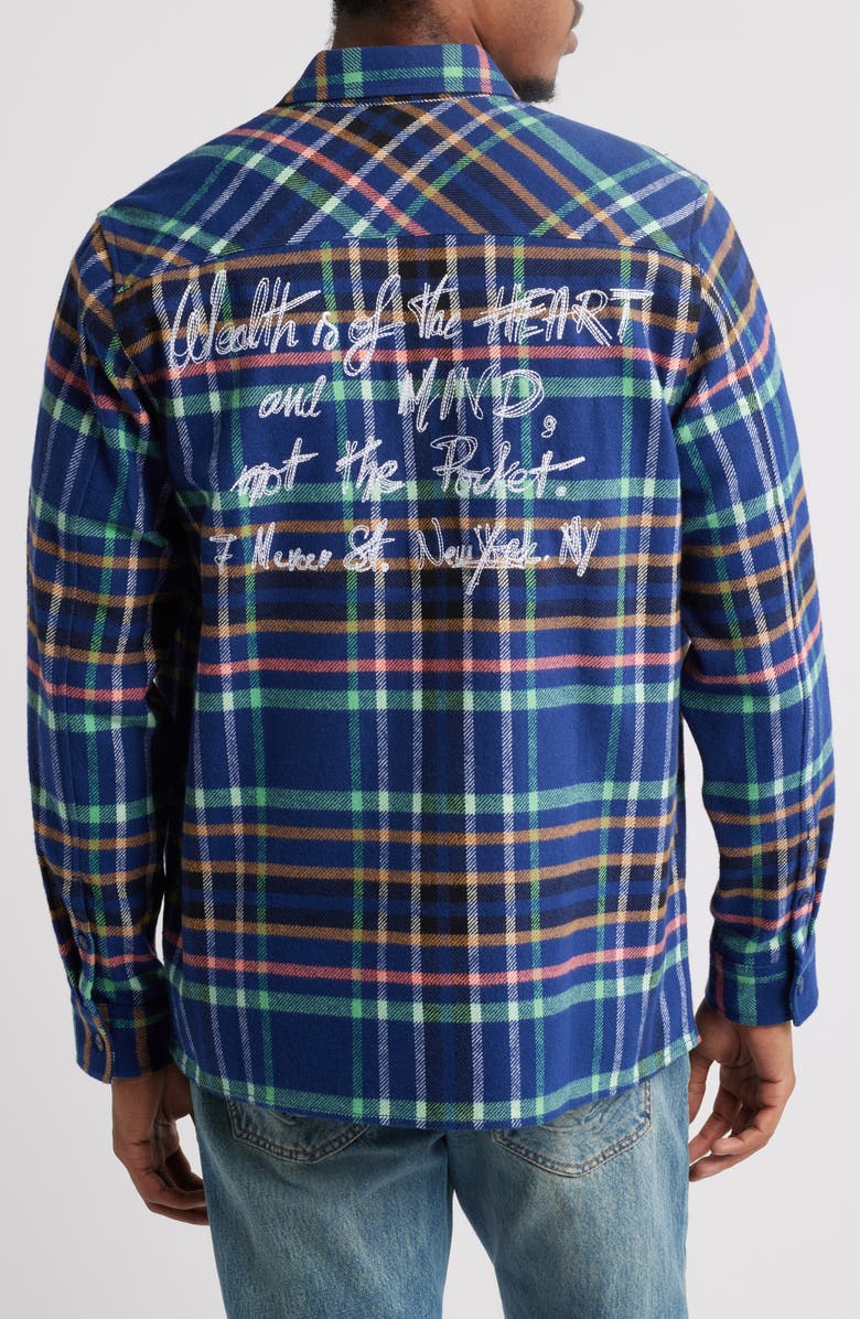 Billionaire Boys Club Mecca Plaid Flannel Button-Up Overshirt, Alternate, color, Medieval Blue