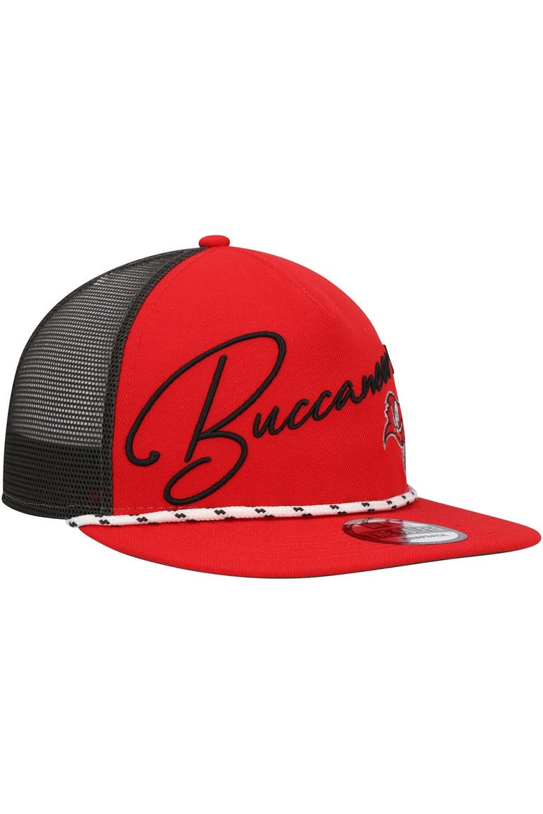 Men's New Era Red Tampa Bay Buccaneers Script Logo Golfer 9FIFTY Snapback Hat, Alternate, color, Red
