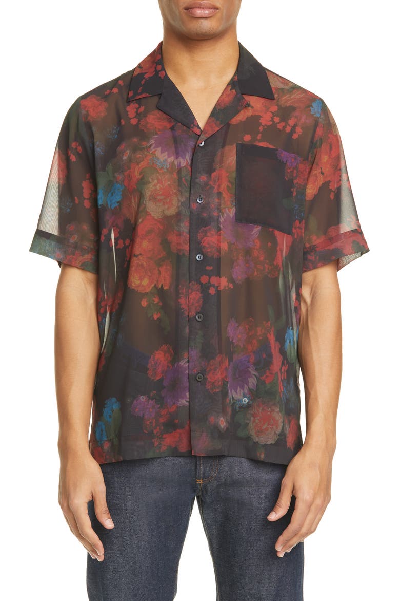 Carltone Floral Short Sleeve Button-Up Shirt, Main, color, BLACK MULTI