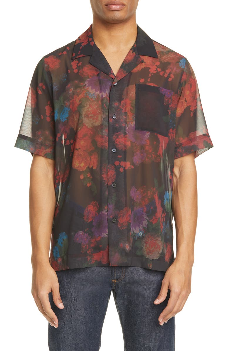Dries Van Noten Carltone Floral Short Sleeve Button-Up Shirt, Main, color, 