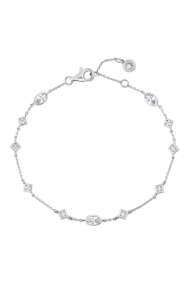 Princess & Oval Crystal Station Bracelet, Main, color, PURE PLATINUM / CLEAR STONE