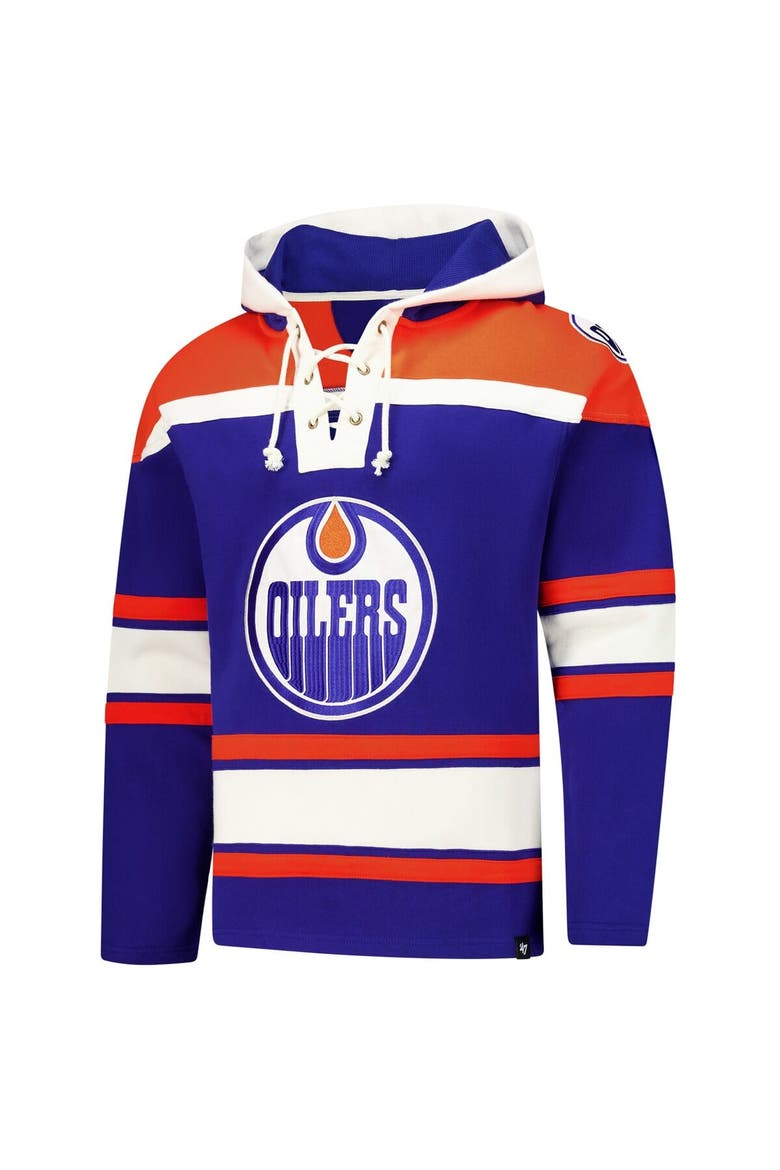 Men's '47  Royal Edmonton Oilers Superior Lacer Pullover Hoodie, Alternate, color, Royal