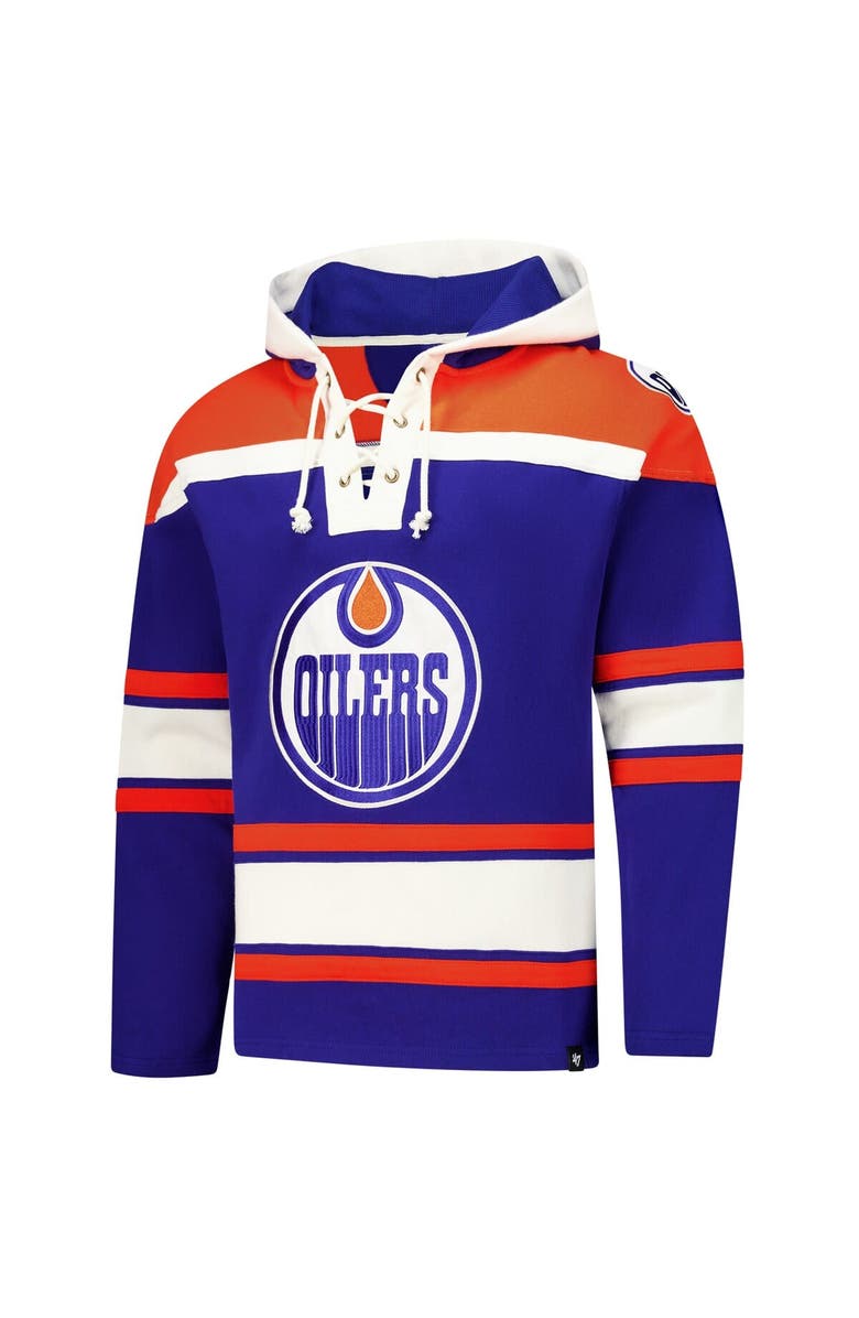 '47 Men's '47 Royal Edmonton Oilers Superior Lacer Pullover Hoodie, Alternate, color, Royal