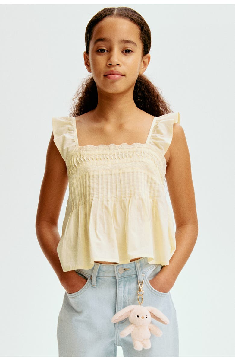 H&M Lace-trim Cotton Top, Alternate, color, Light Yellow
