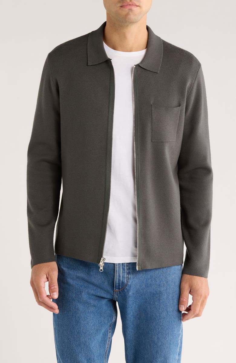 TRUTH Long Sleeve Collared Full Zip Sweater, Main, color, Dark Olive