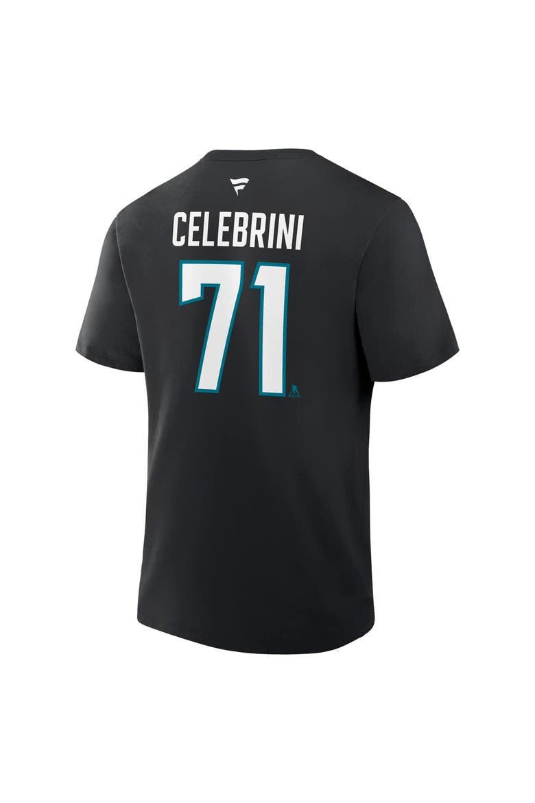 Men's Fanatics Macklin Celebrini Black San Jose Sharks Authentic Stack Name & Number T-Shirt, Alternate, color, Black