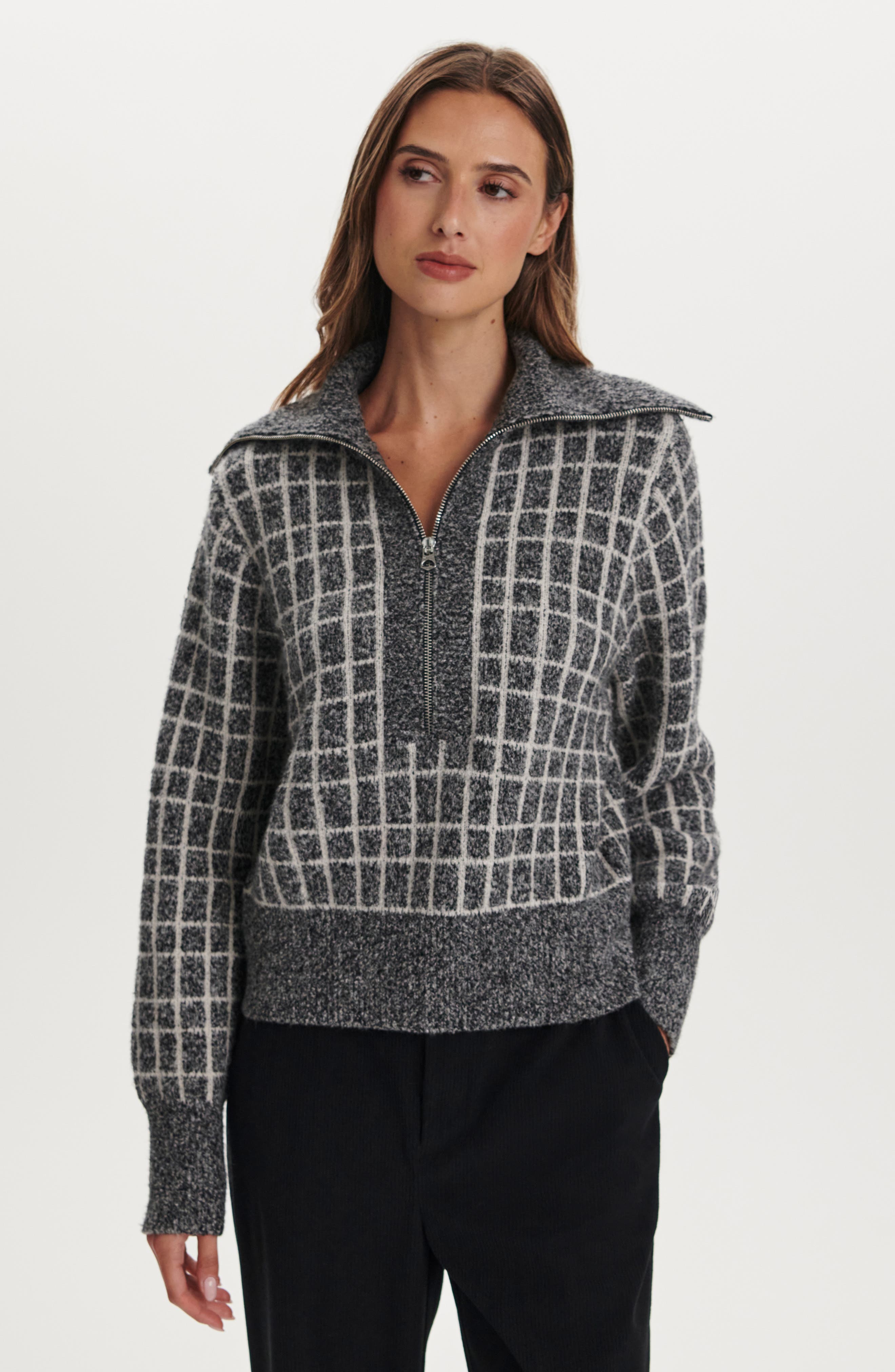 Furley Check Bouclé Half Zip (Women) | Nordstrom