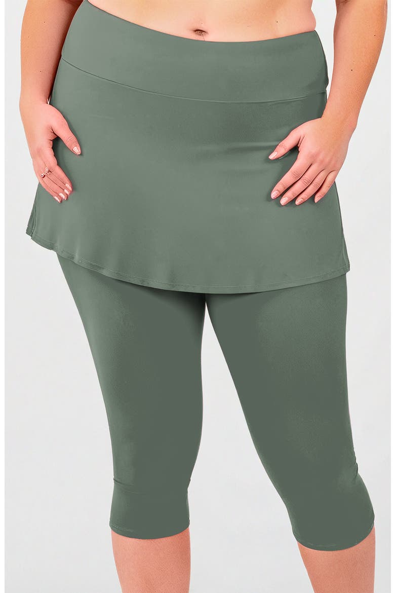 Plus Size Skirted Swim Capris, Main, color, Sage Green