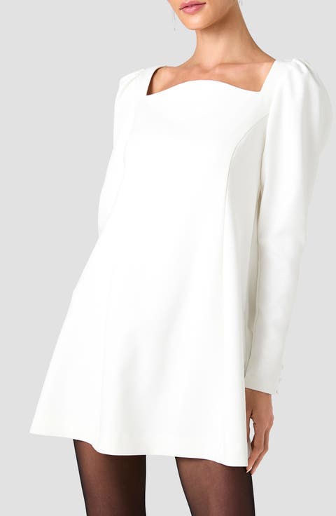 Azra Puffed Sleeve Twill Shift Minidress