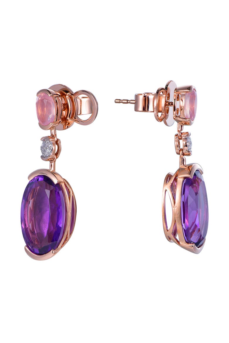 Rose Quartz & Amethyst Earrings with Diamonds, Alternate, color, Pink & Purple
