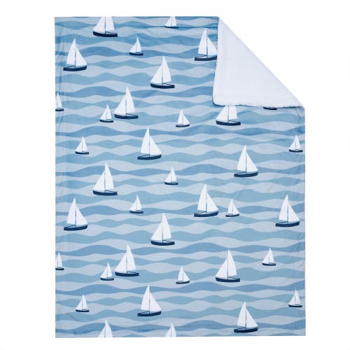 Lambs & Ivy Little Skipper Soft Luxury Nautical Sailboat Fleece Baby Blanket In Blue