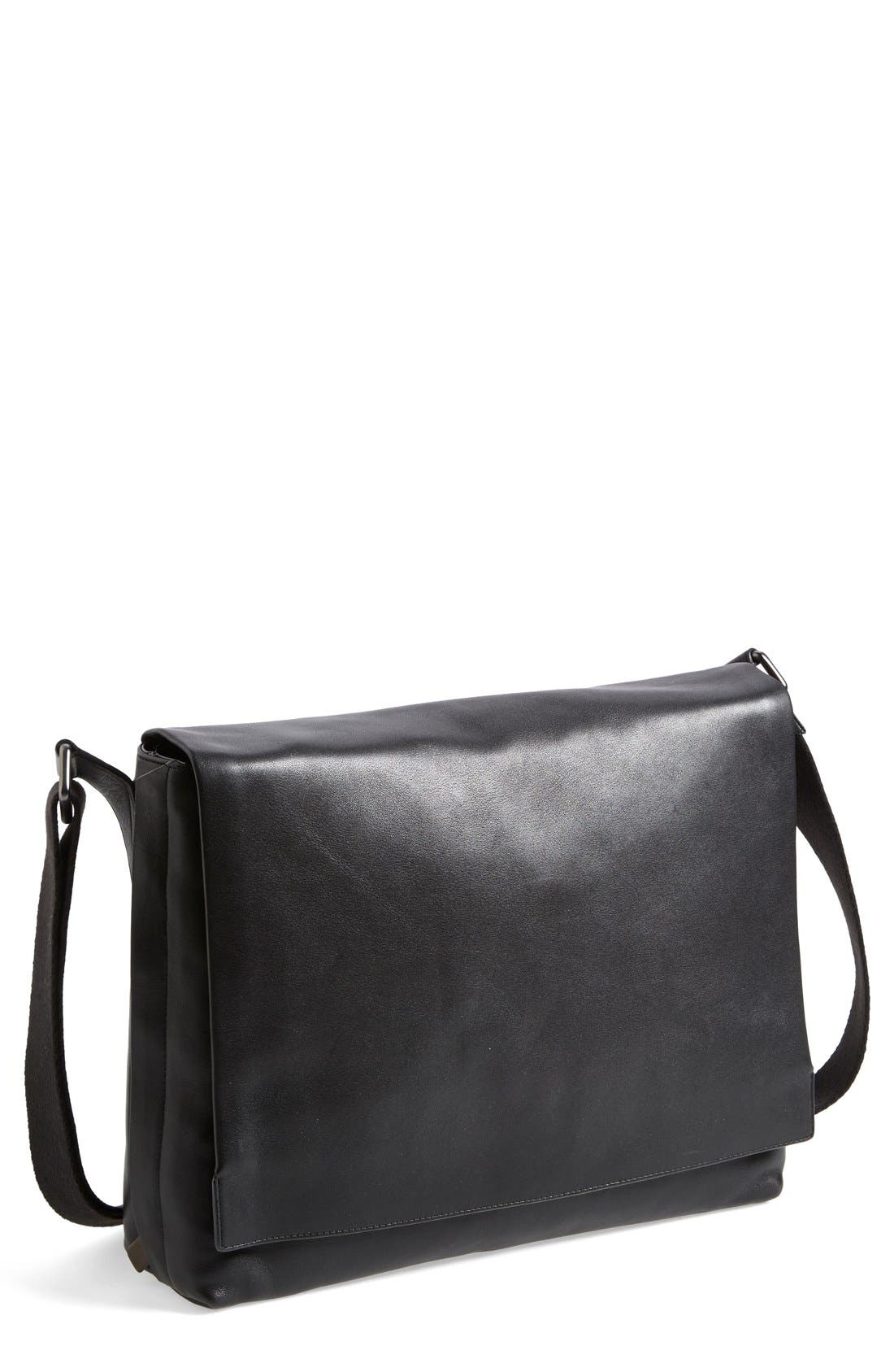 Skagen 'Eric' Leather Messenger Bag, Main, color, 