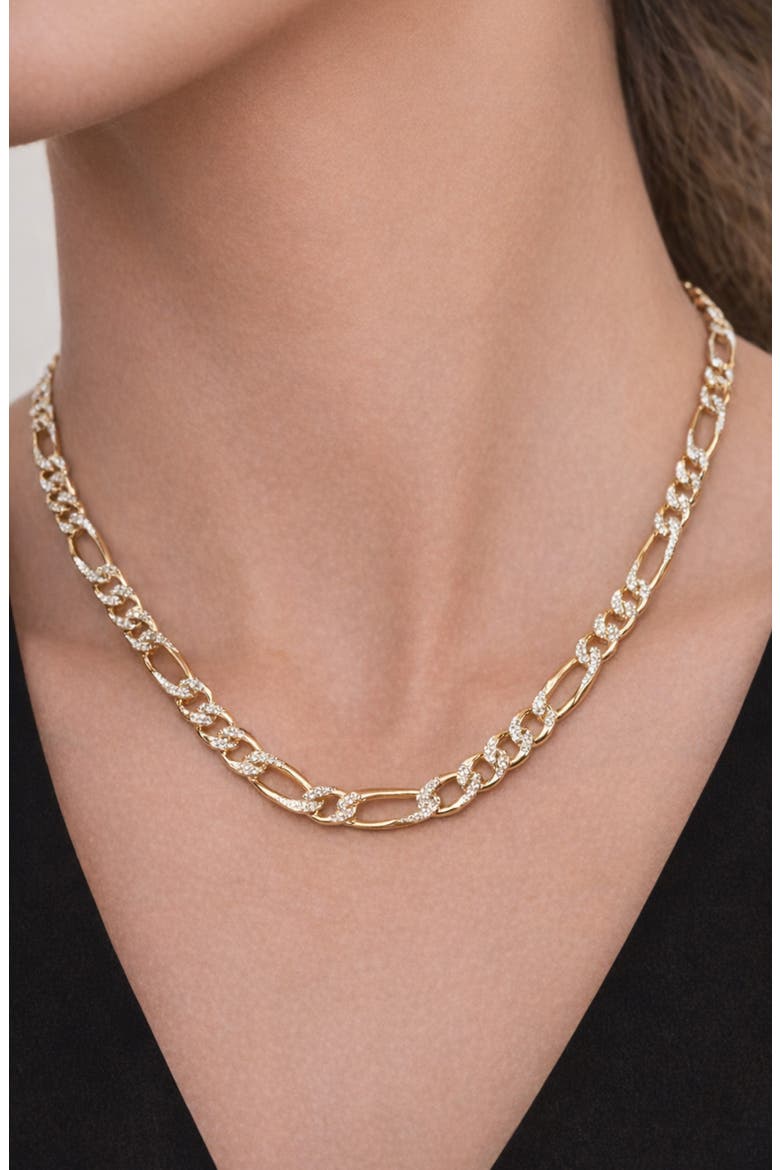 Pavé Figaro Chain Necklace, Alternate, color, GOLD/ SILVER