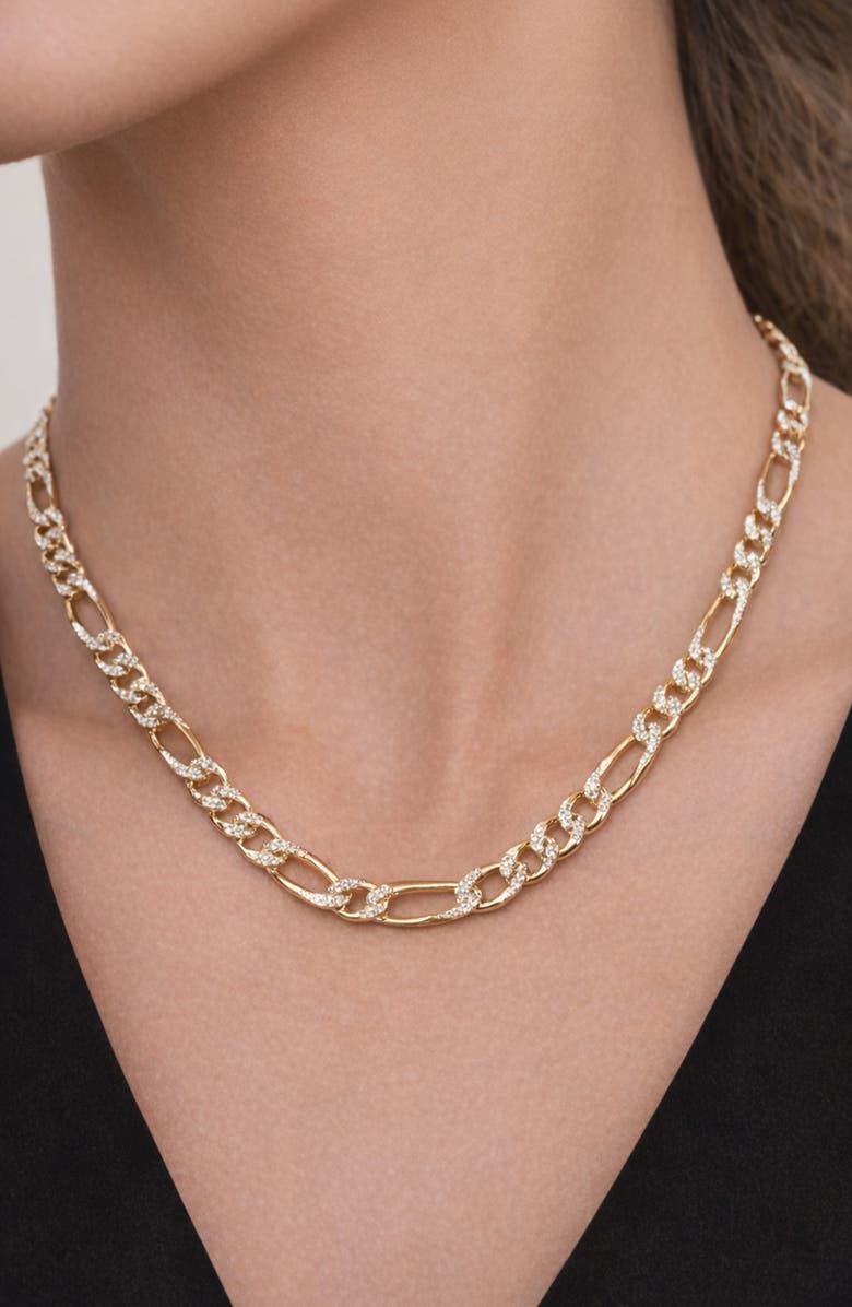 ARGENTO VIVO Pavé Figaro Chain Necklace, Alternate, color, Gold/ Silver