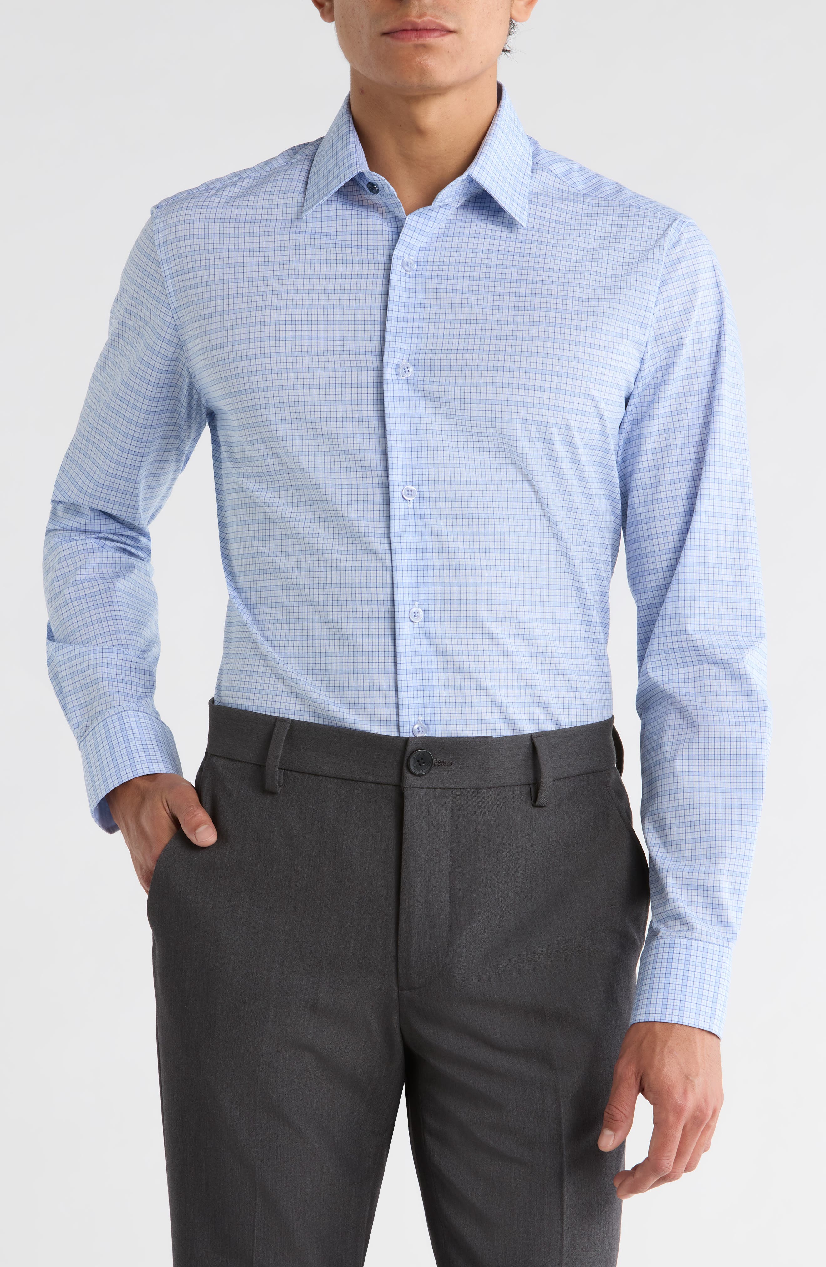 Duchamp Plaid Print Slim Fit Dress Shirt