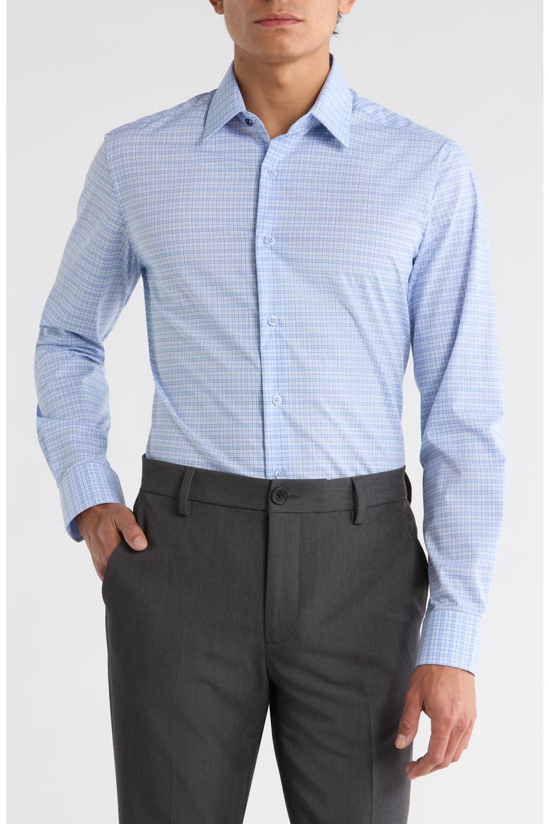 Plaid Print Slim Fit Dress Shirt, Main, color, BLUE