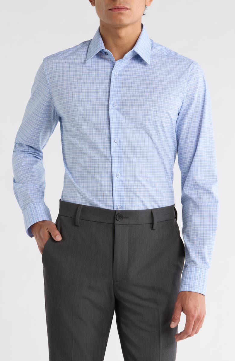 Duchamp Plaid Print Slim Fit Dress Shirt, Main, color, Blue