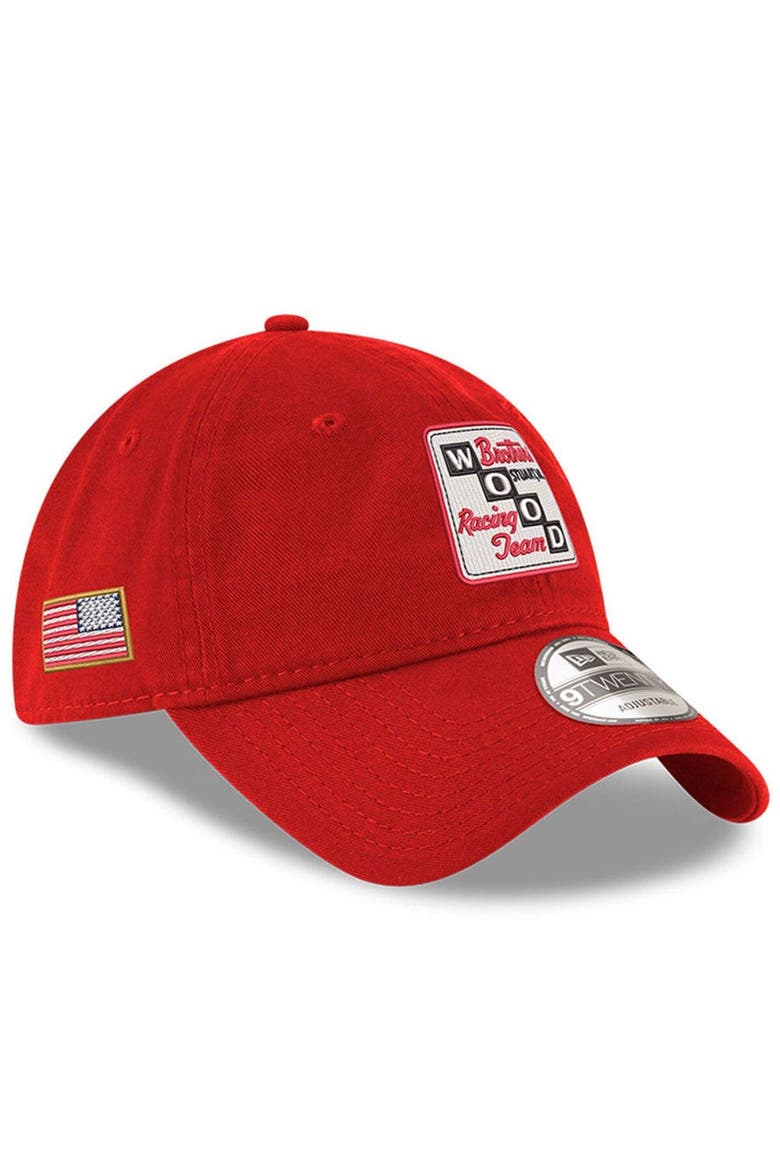 Men's New Era Scarlet Wood Brothers Racing Enzyme Washed 9TWENTY Adjustable Hat, Alternate, color, Scarlet