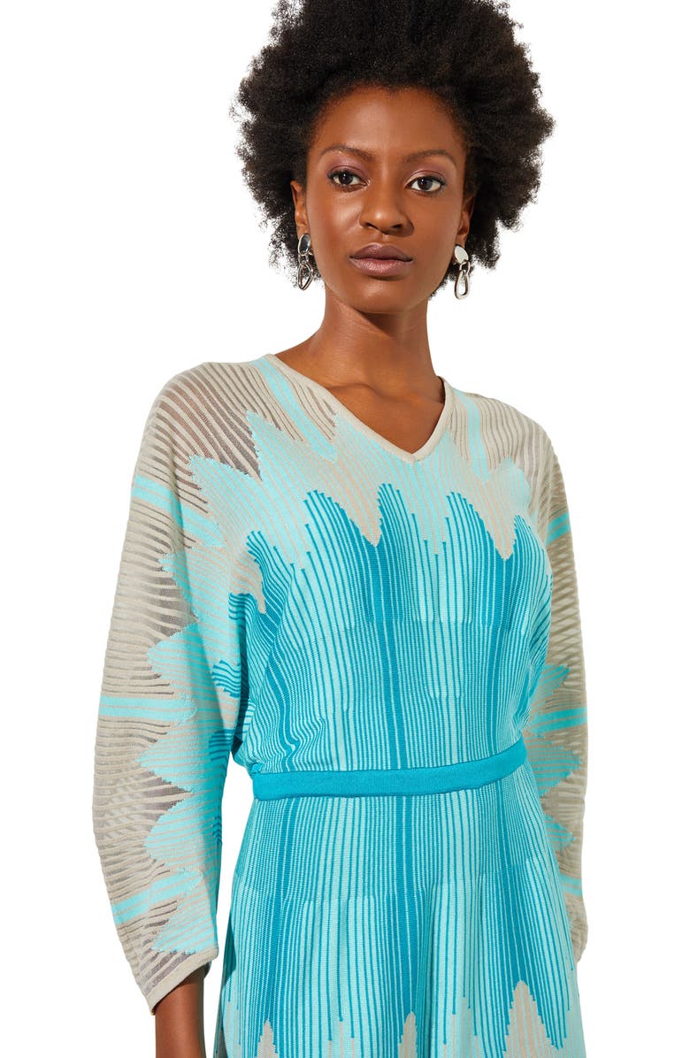 Ming Wang Long Sleeve Knit Minidress, Alternate, color, Oceanfront/Bermuda/Limestone