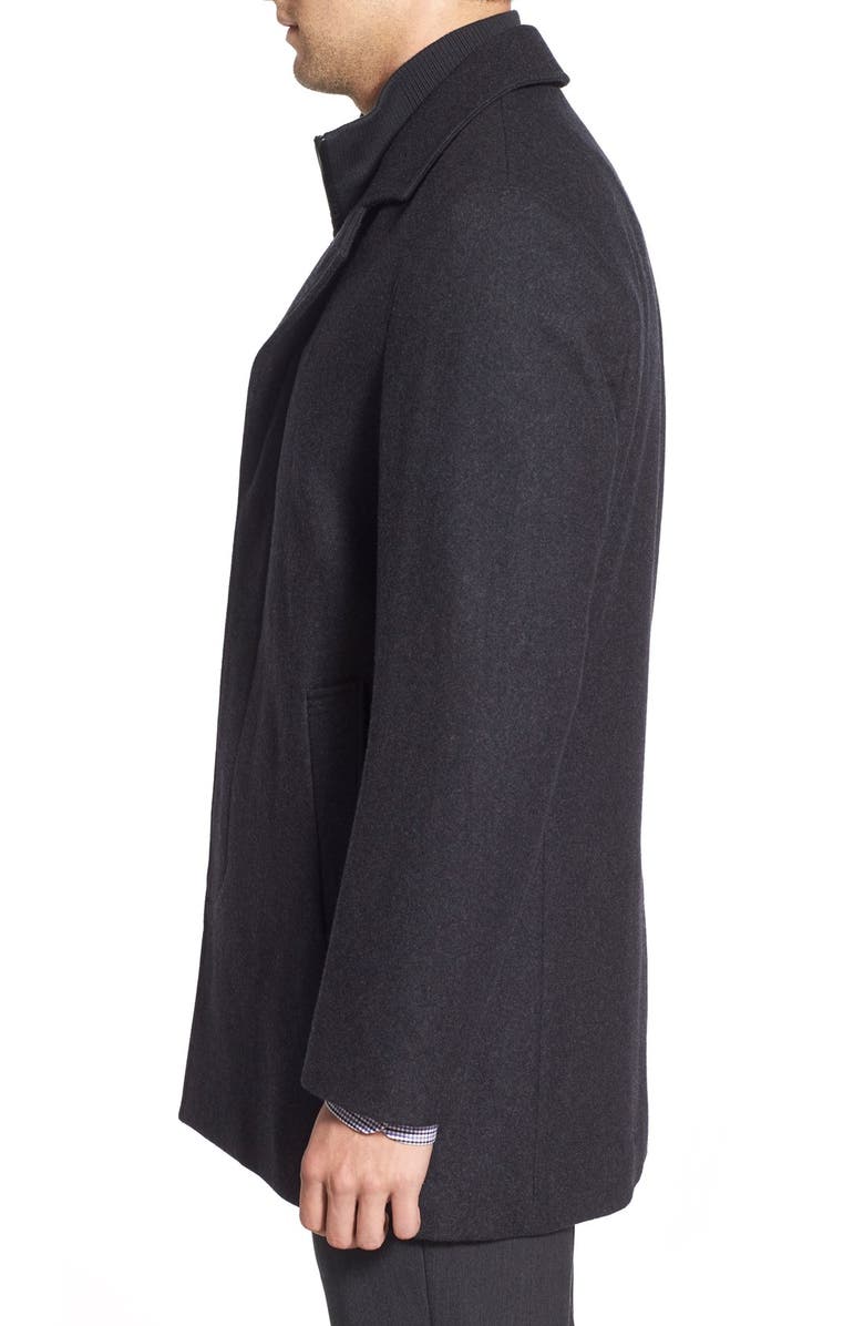 Cole Haan Wool Blend Topcoat with Inset Knit Bib, Alternate, color, Castle Roc