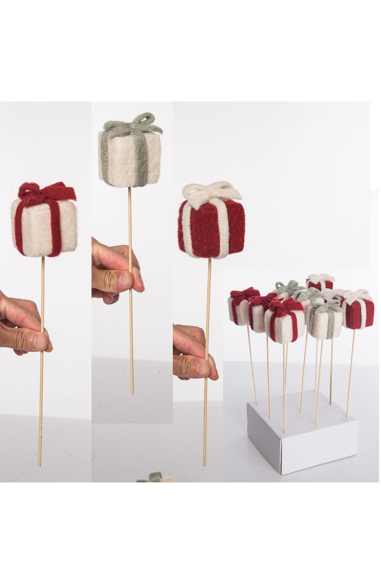 Transpac Felt Gift Box Picks Set of Multicolored Decorative Figurines, Main, color, Multicolored